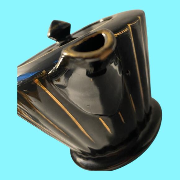 Vintage Sadler Teapot Black W/Gold Stripes MCM England Retro Art Deco Small Ding - Picture 6 of 9